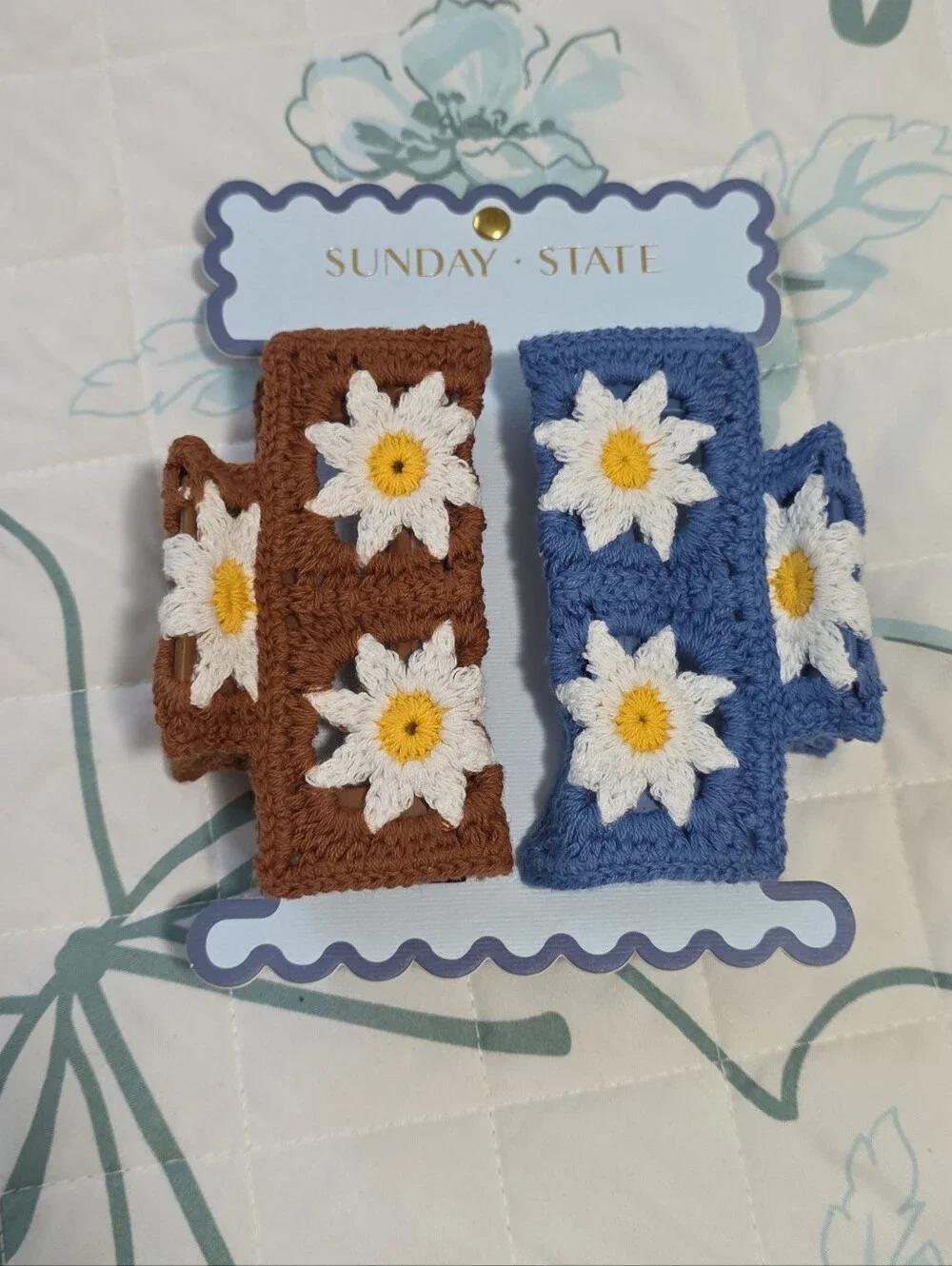 NWT 2 Sunday State Granny Squares Crochet Hair Clip Claw Cottagecore Boho Hippie